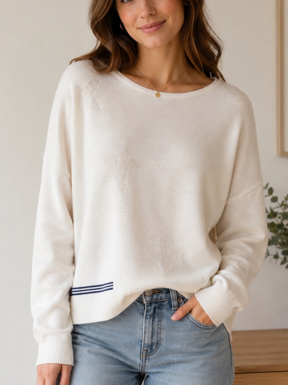 Lisa Todd White Star Punch Sweater